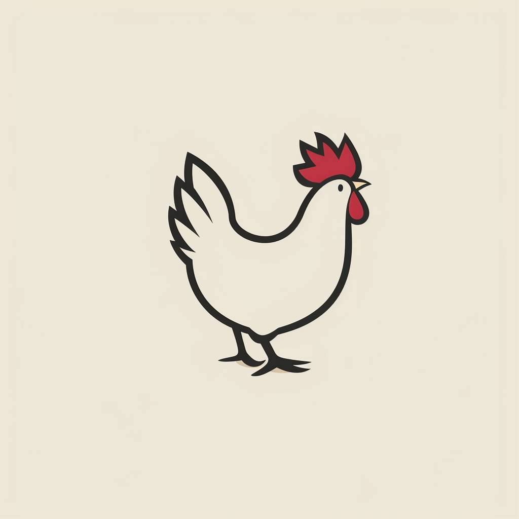 Simple minimal chicken logo in the style of Paul Rand, without text