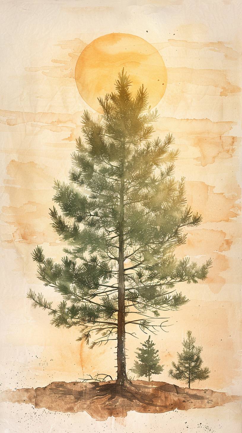 Watercolor drawing warm tan pine background minimalism style James Abbott McNeil Ustler--AR 9:16-- stylize 250-v 6.0