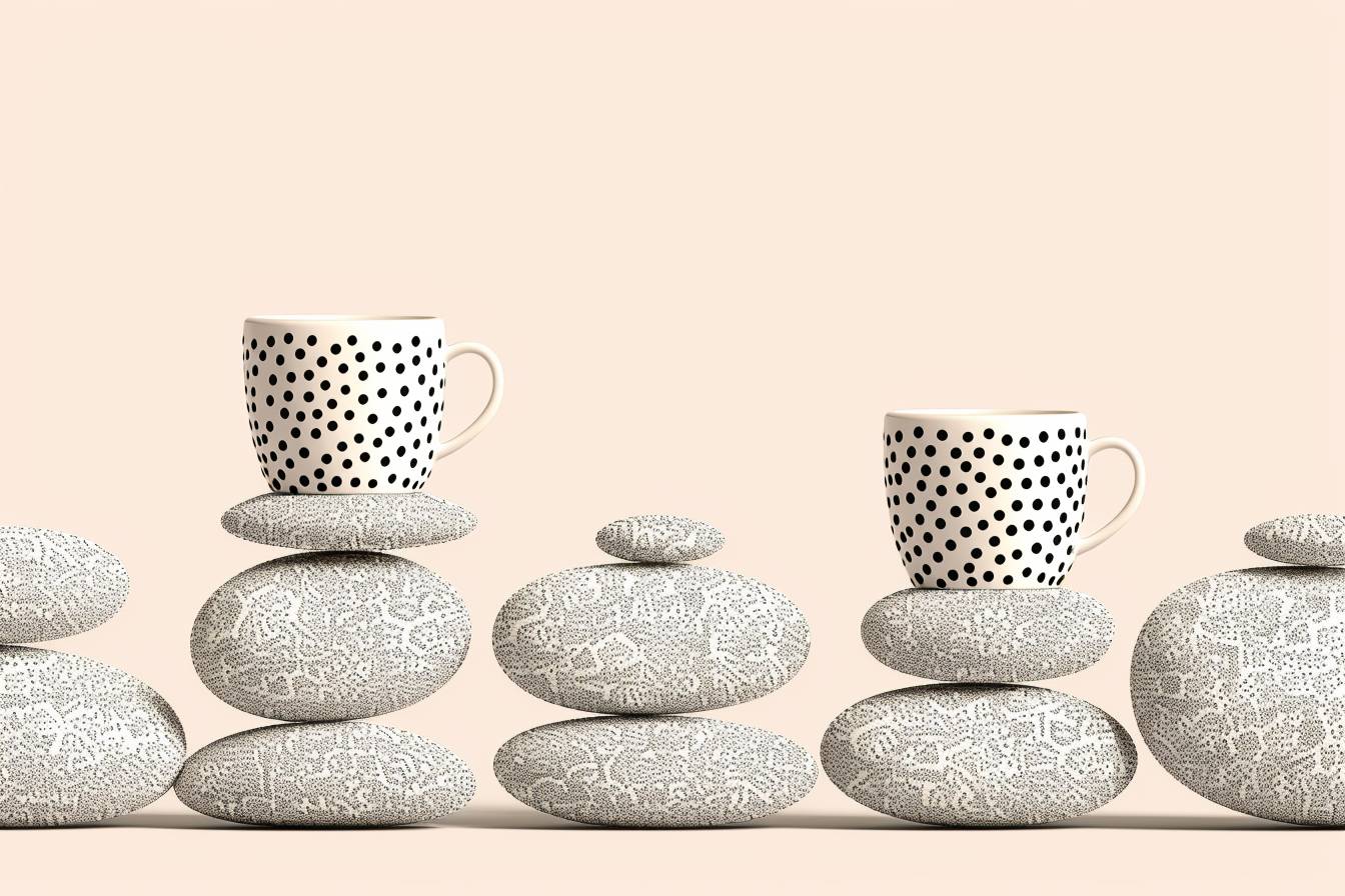 ミニマリスト彫刻の上に白いコーヒーカップモックアップ、静物--カオス30 --ar 3:2 --sref 3841075374 --スタイライズ250 --v 6.0