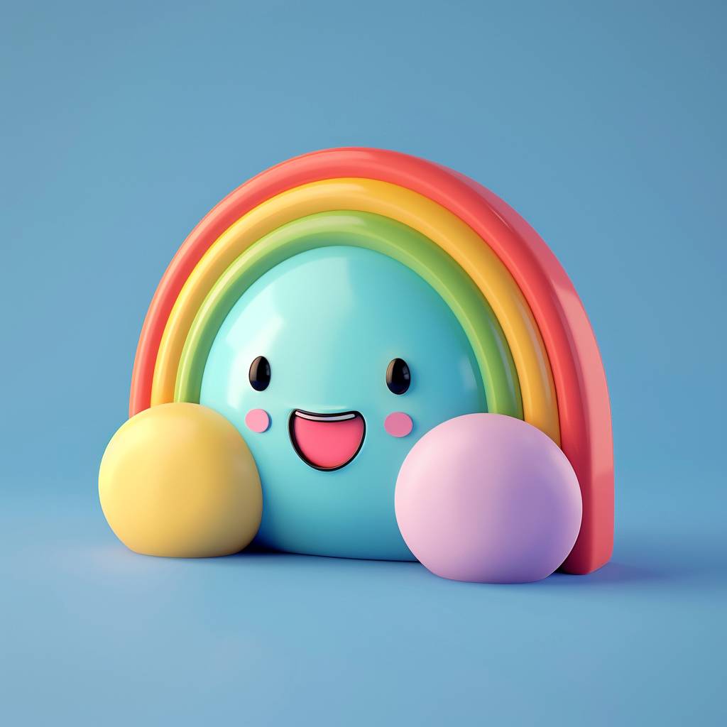 Tiny cute isometric rainbow emoji, soft smooth lighting, with soft pastel colors, 3D icon clay render, 100mm lens, 3D blender render, trending on Polycount, modular constructivism, blue background, physically based rendering, centered