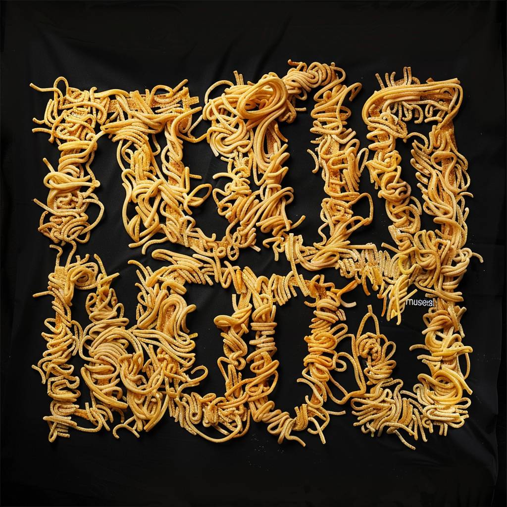noodle-letters. Text "musesai" made of noodles --stylize 75 --v 6.0