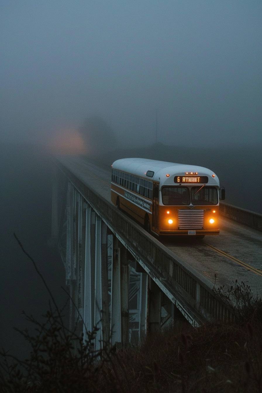 Bus crossing over a bridge