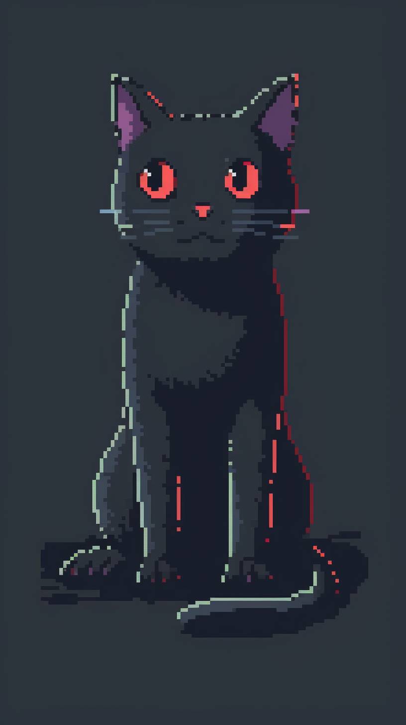 Simple, basic, minimal, clean, pixel art cat