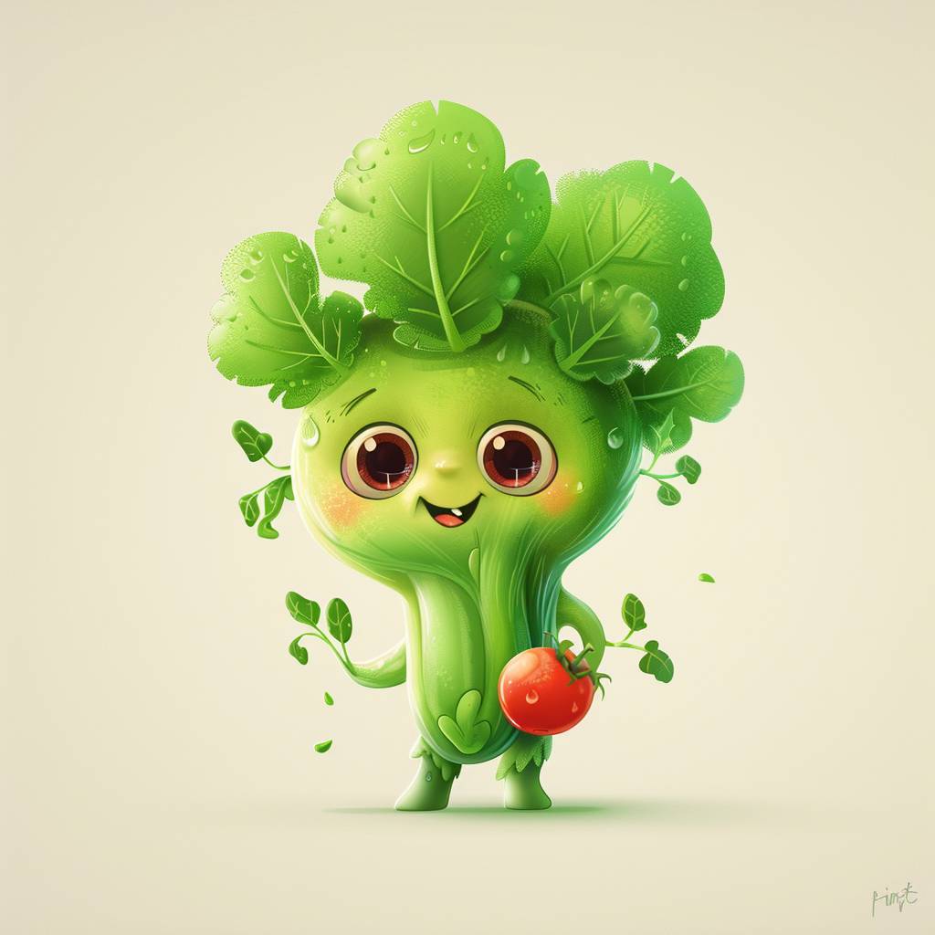 Mascot for a vegetable drink brand, super cute, 2D