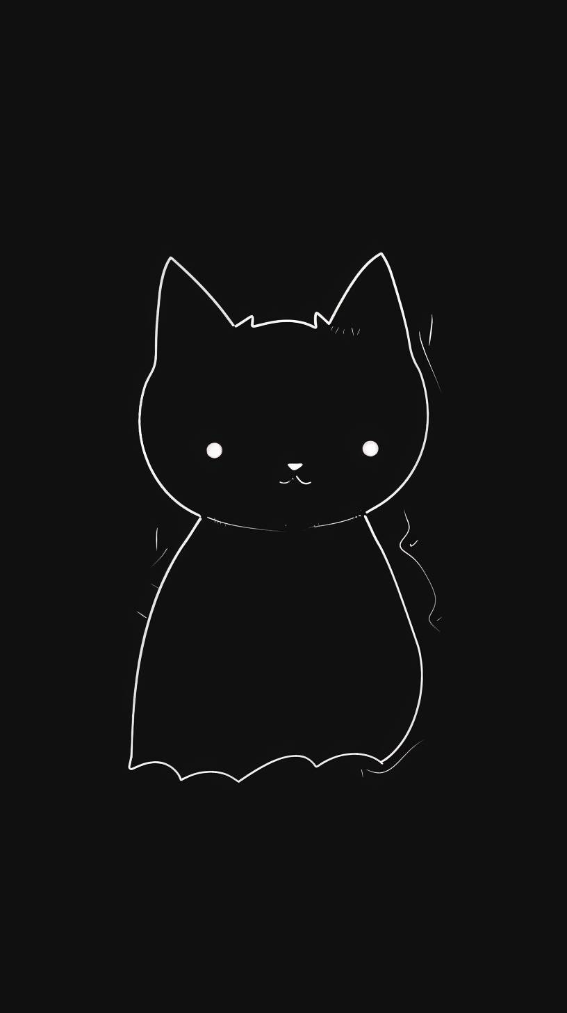 A minimal wallpaper for OLED screen, featuring a cute bat with minimal design, black background, white lines