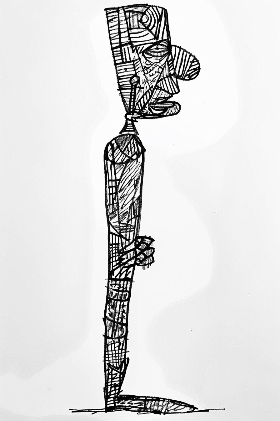In style of Jonathan Lasker, character, ink art, side view