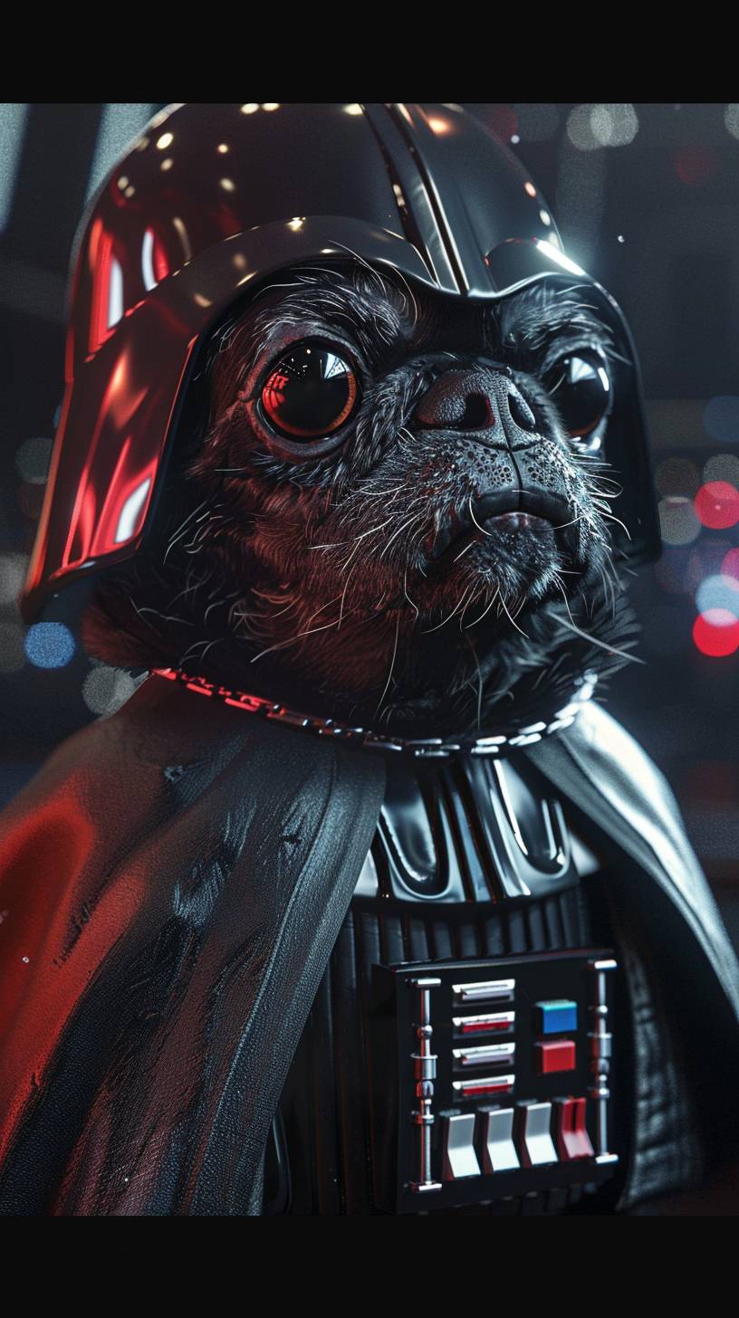 Realistic CG. Darth Vader. The characters are humanoid puppies. More vivid and detailed.