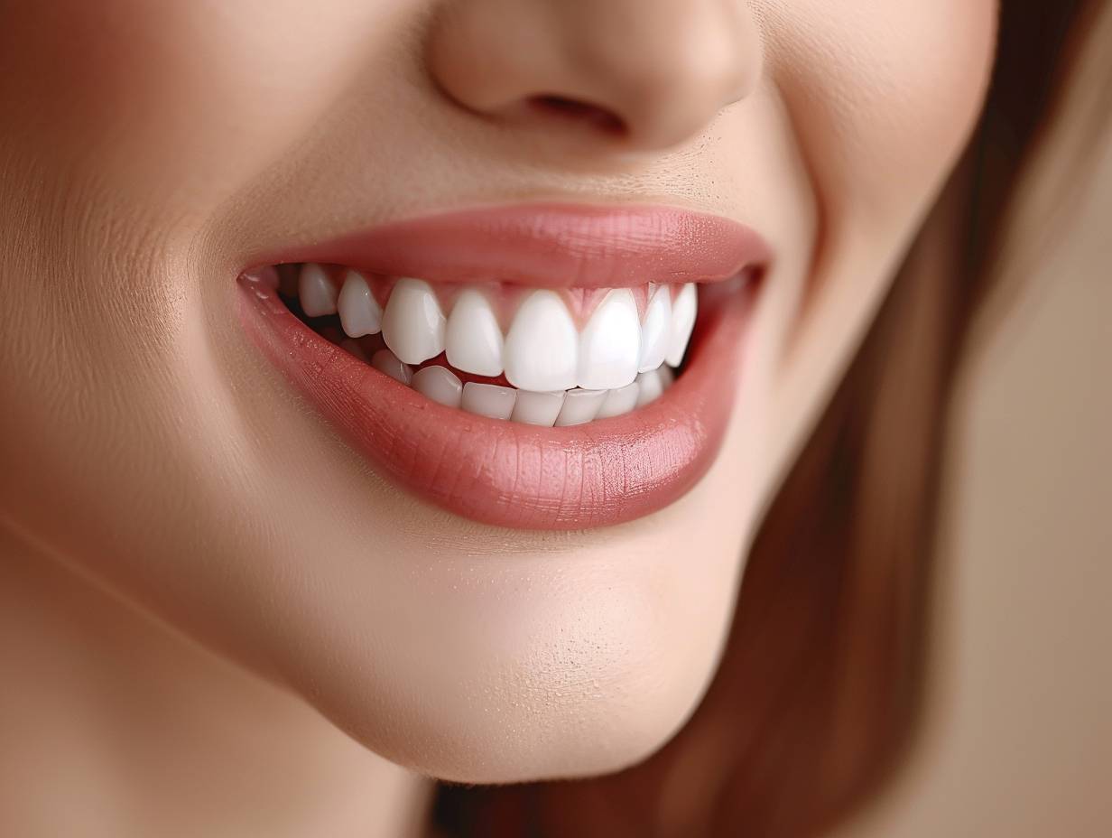 a beautiful white smile. Teeth whitening service.