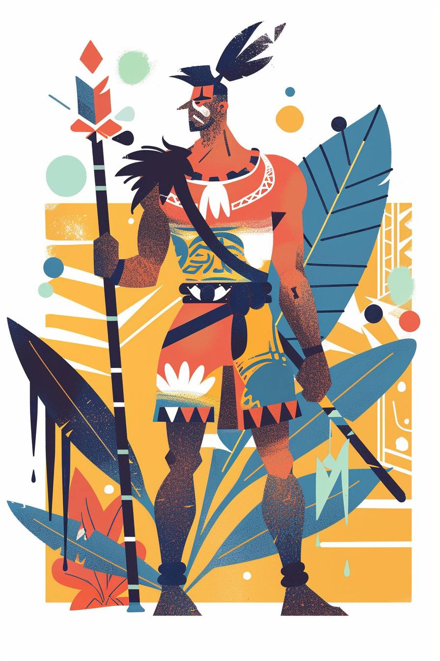 Warrior character in the style of Henri Matisse, full body, flat color illustration