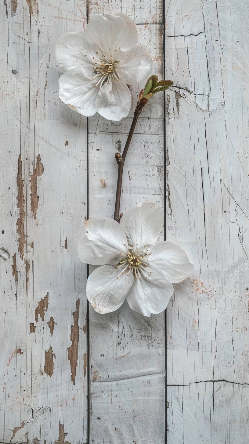 Rustic, white wood, perspective, minimalist flower