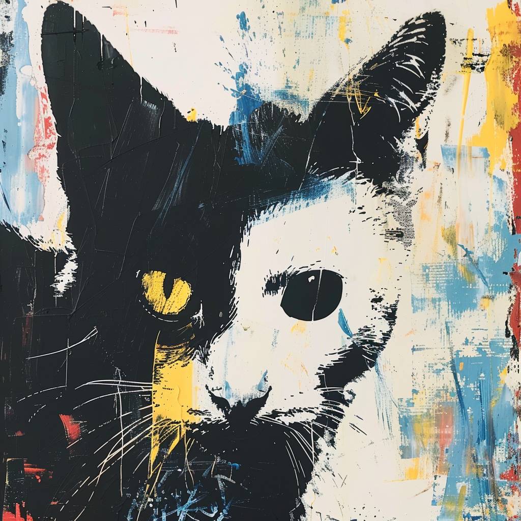 Feline animal painting in the style of Christopher Wool