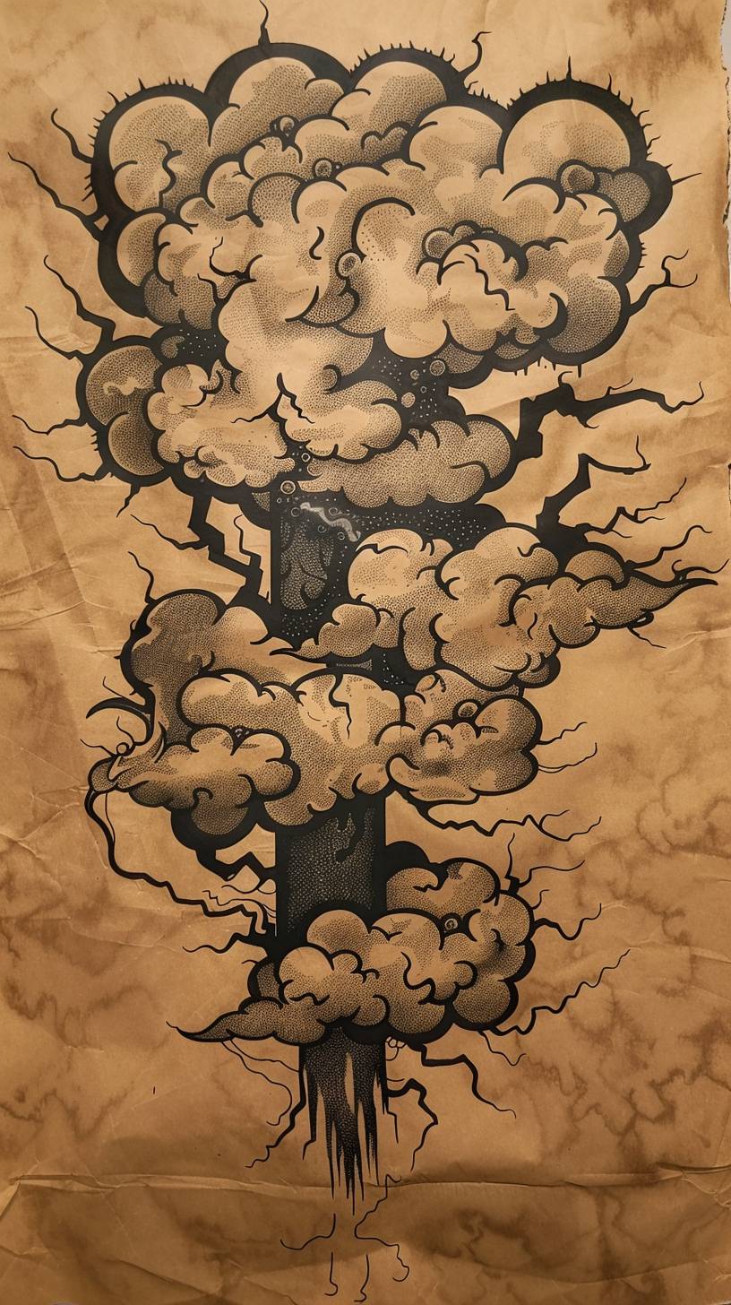 Blackwork cloud in new Japanese style on a brown paper texture