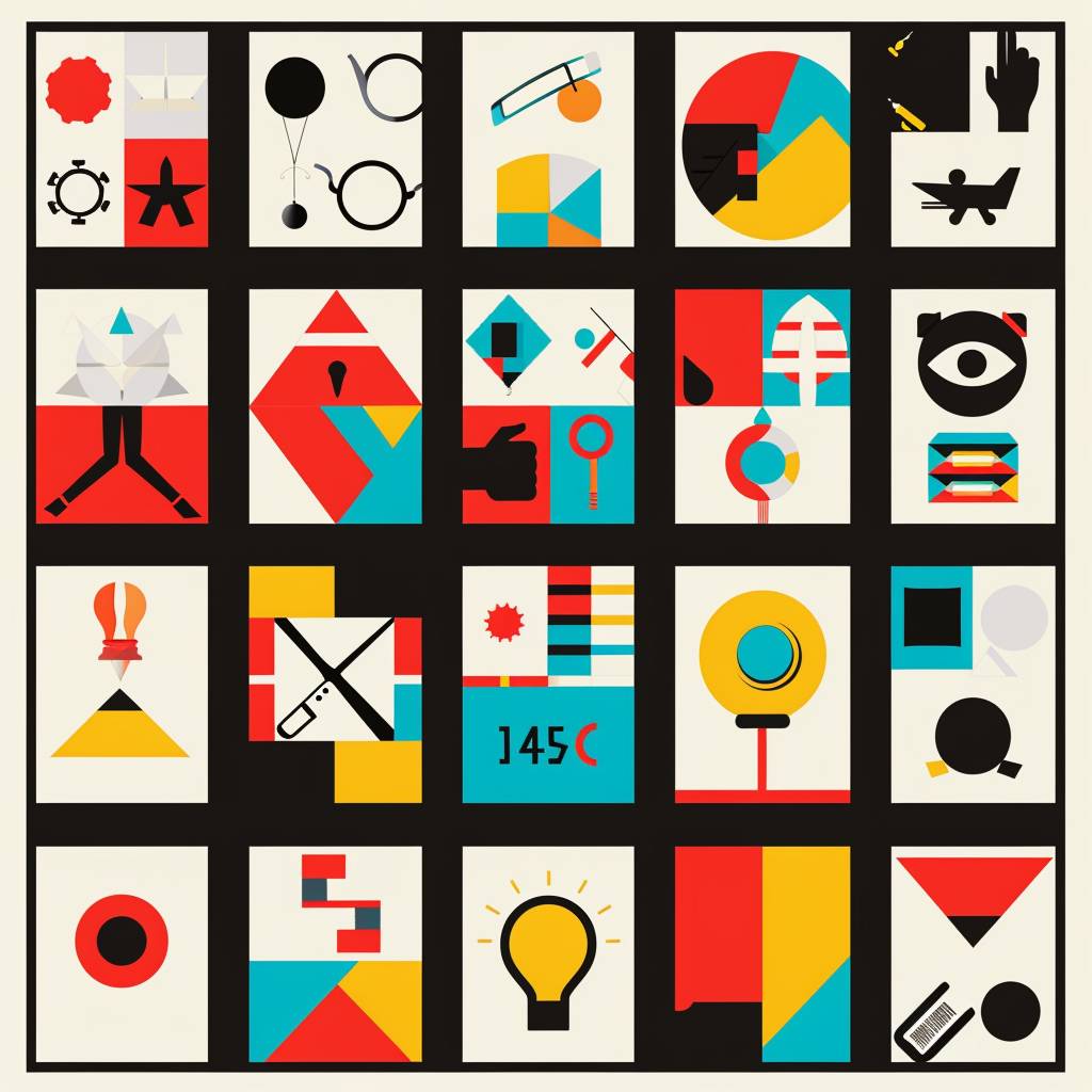 Massimo Vignelli's design of vector icons set for marketing agency - version 6.0