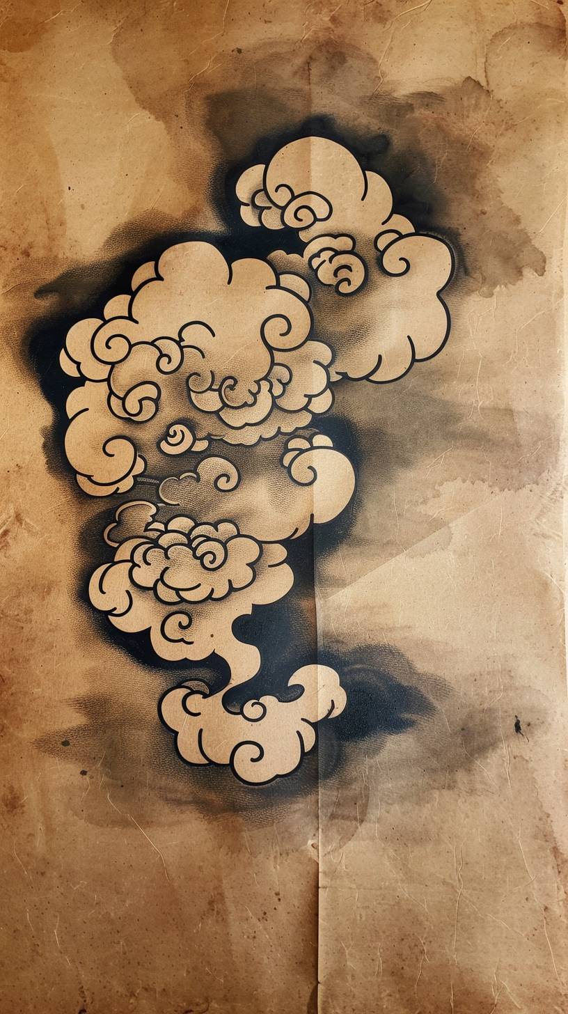 Blackwork cloud in new Japanese style on a brown paper texture