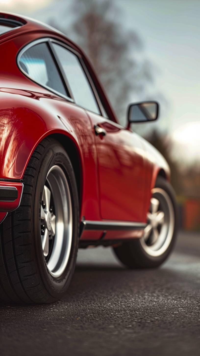 Porsche 1982 911, cherry red, magnesium rims, Dutch angle, NikonD850, LensBaby Velvet 50mm