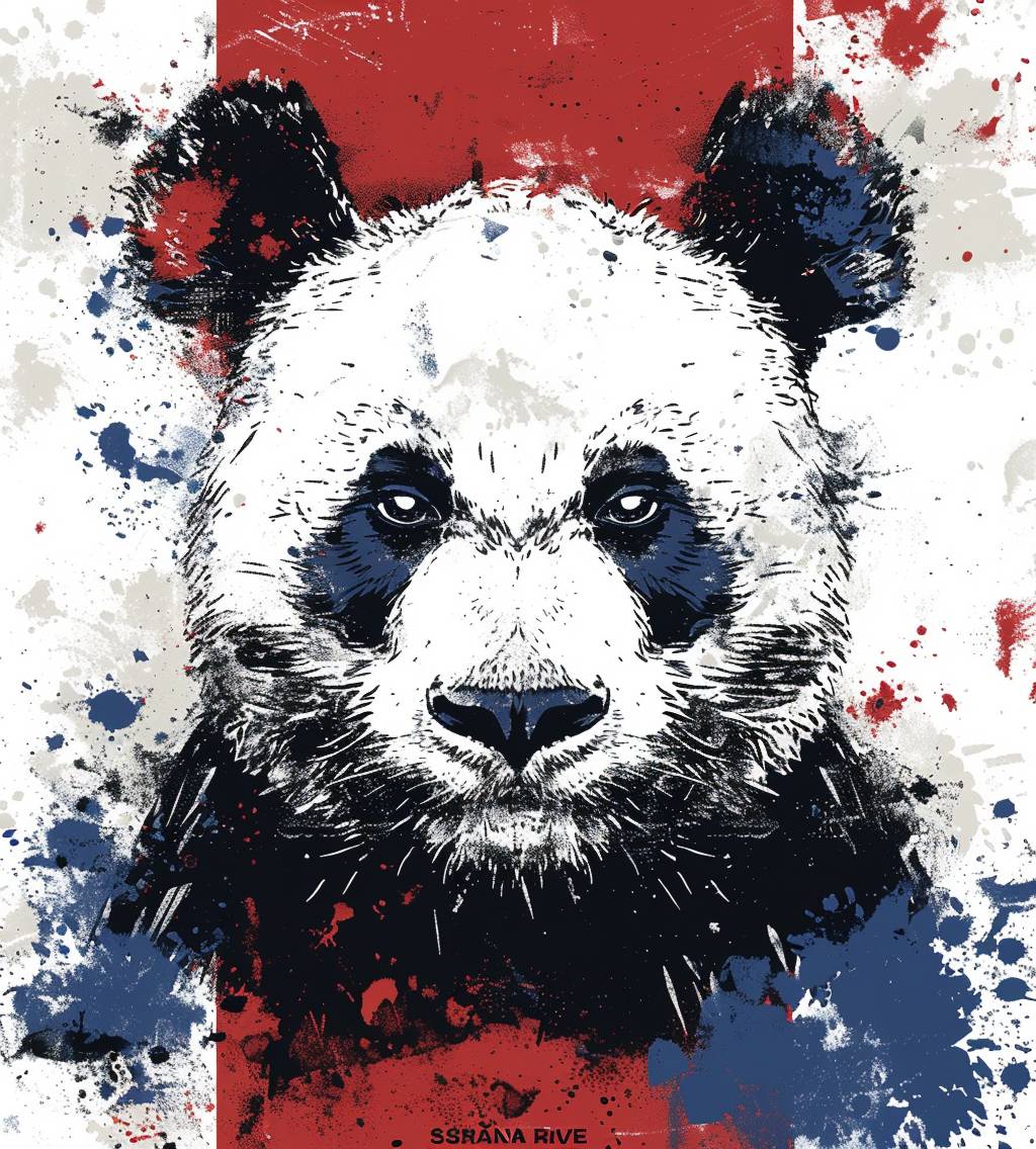 Flag art by Sarah Stone, a French flag with an angry panda in front