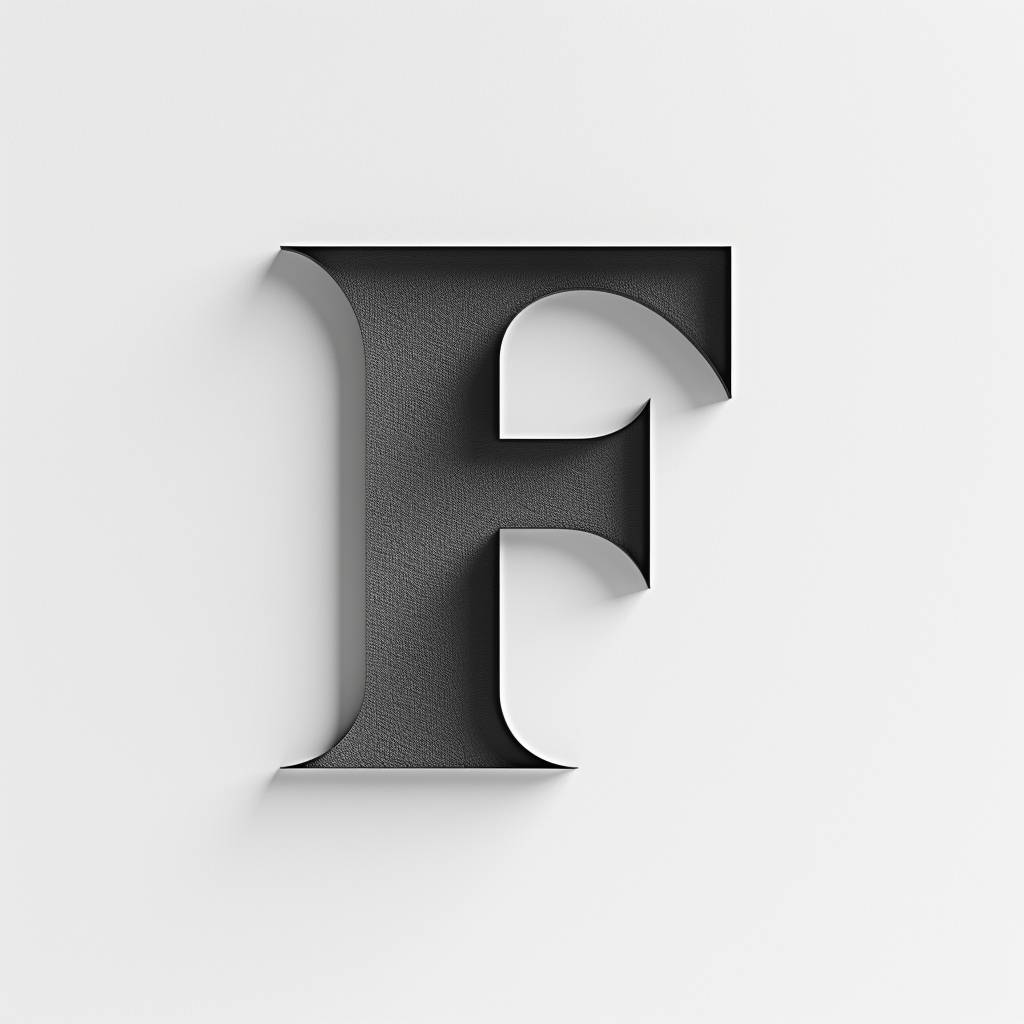 白い背景にシンプルでクリーンなFのロゴ、受賞デザイン