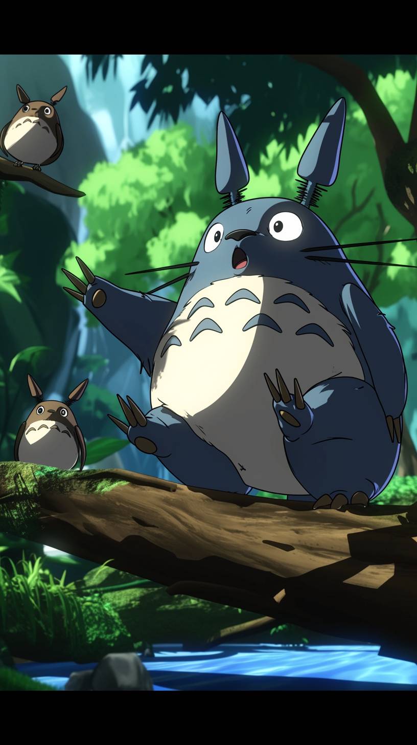 Totoro, in the style of high dynamic range, kawaii art, light orange and light bronze, animated illustrations, Daz3D, exotic realism, vibrant manga, close-up intensity, japanese-inspired.
