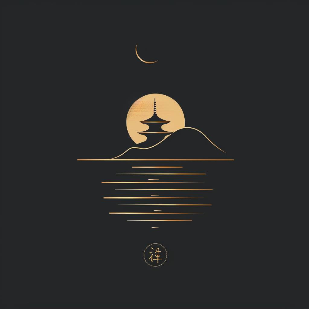 A 2D minimalist logo representing a peaceful temple, nature, and calm