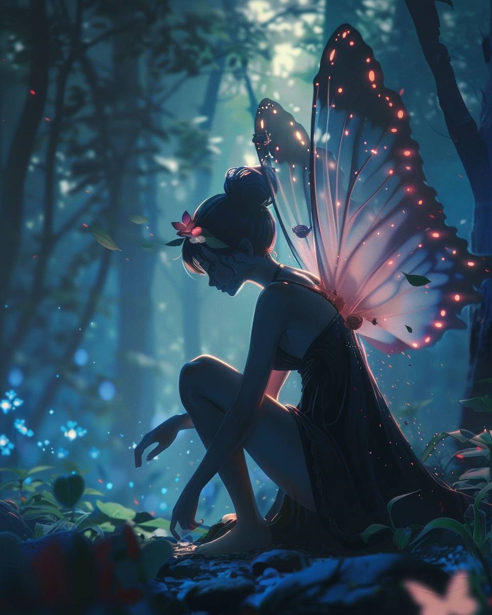 Magical pixie in an ethereal forest