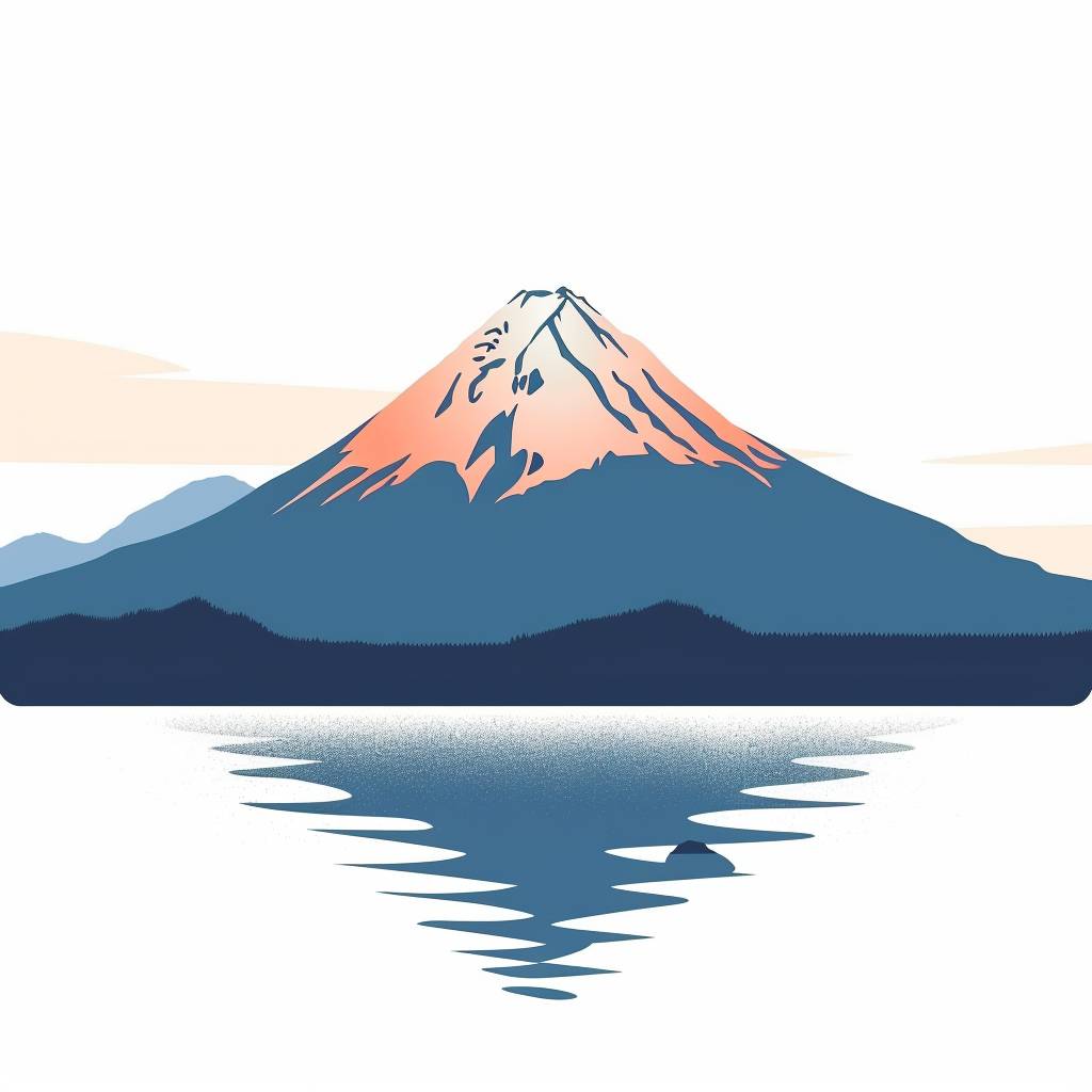 富士山 日本 ミニマルデザイン フラット 2Dアニメーションスタイル 白い背景