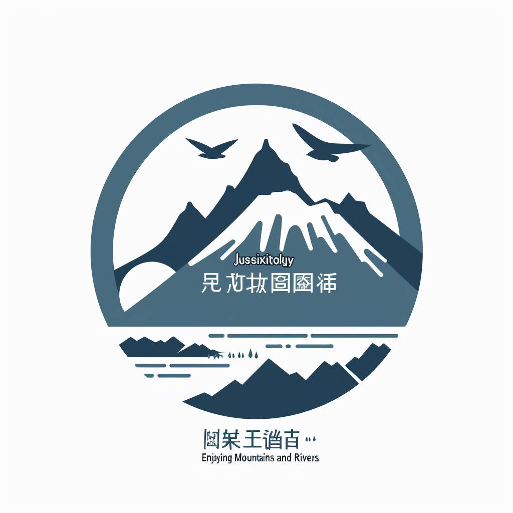 2D simple logo with a Chinese style, minimalist design, featuring the phrase '溪山观闲', which translates to 'Enjoying Mountains and Rivers'. The logo will be an illustration in vector format, on a white background with a flat design aesthetic.