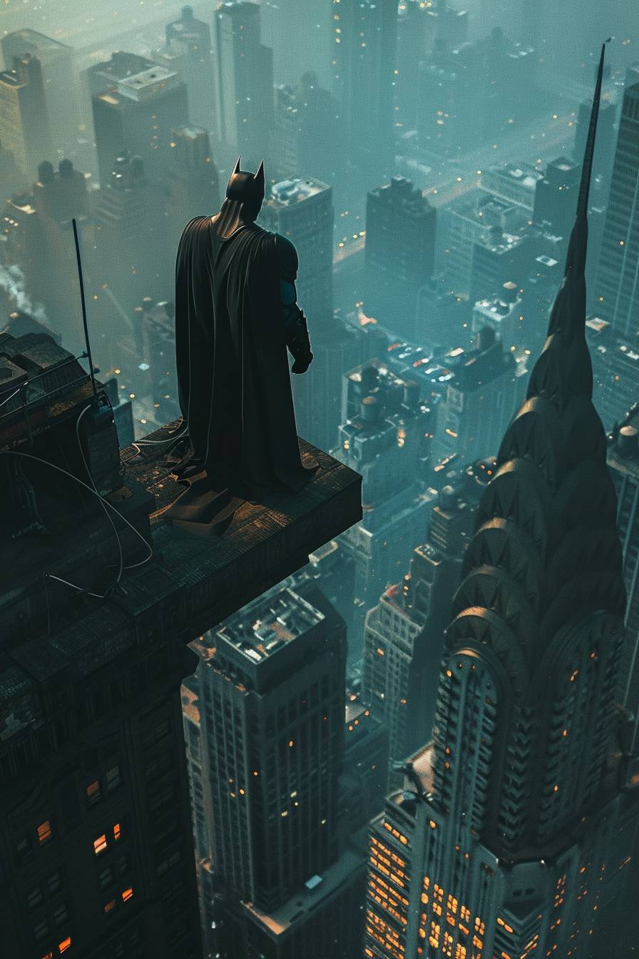 The Batman on a high building watching the city, vertigo --ar 2:3  --v 6.0