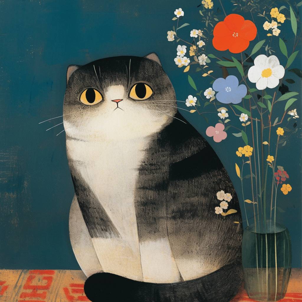 メアリー・フェデンの絵はスコティッシュフォールド猫を描いています