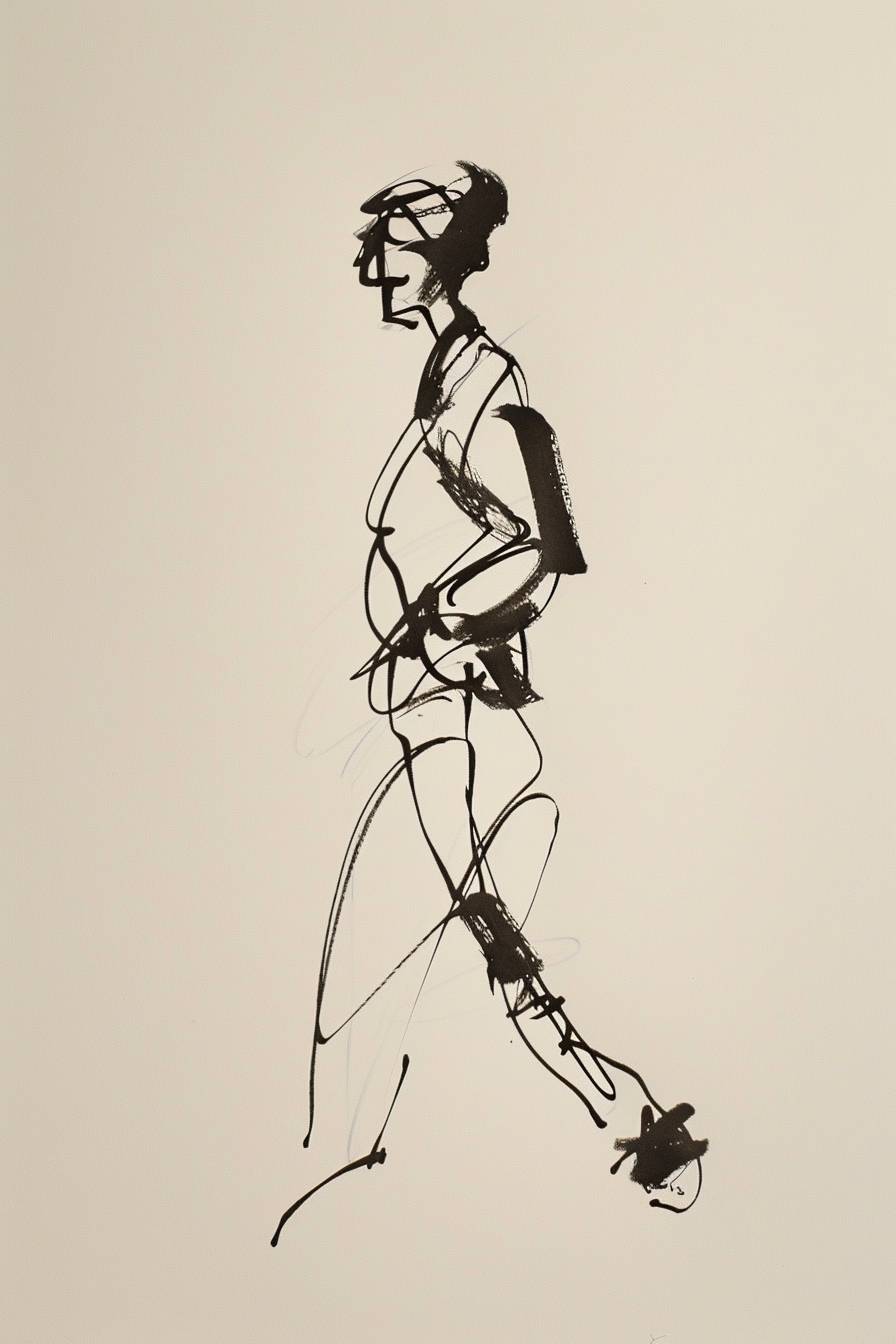 In the style of Charles Camoin, character, ink art, side view