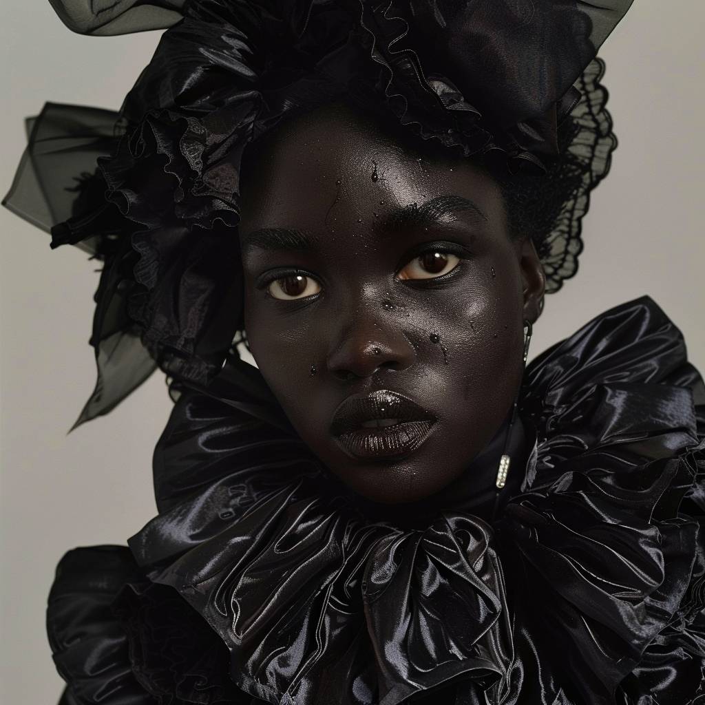 High-fashion black model as a polaroids shot circa 2022, wearing Valentino FW 2023 haute couture, in the style of British Vogue shoots, ultra real, ultra details, photo real.