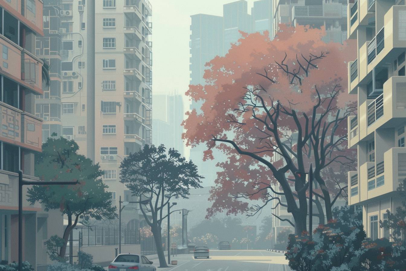 In style of Hsiao Ron Cheng, city landscape