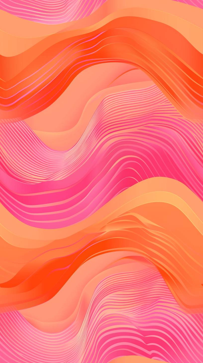 Pink and orange gradient background with wavy shapes, simple flat illustration style, simple and elegant design, vector file, no shadows in the middle, pink gradient background. Flat style. Vector graphics, all lines should be straight without any curves or curved edges. Seamless pattern