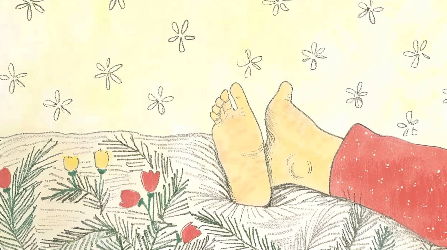 A heartwarming and healing style illustration of a child's foot, with no background