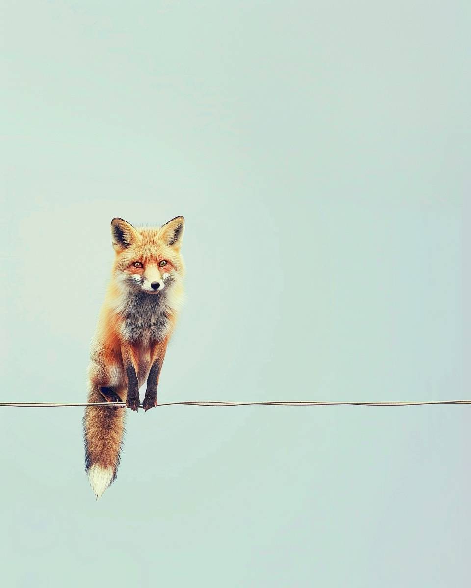 Photo, fox, funny, surreal, minimalism, dreamy, art, fine lines, long lines