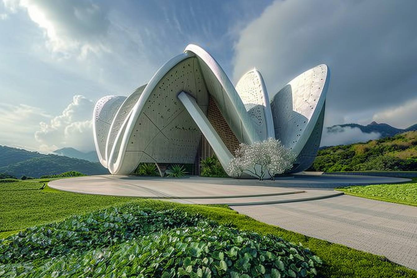 in style of Santiago Calatrava, stunning natural landscape, church