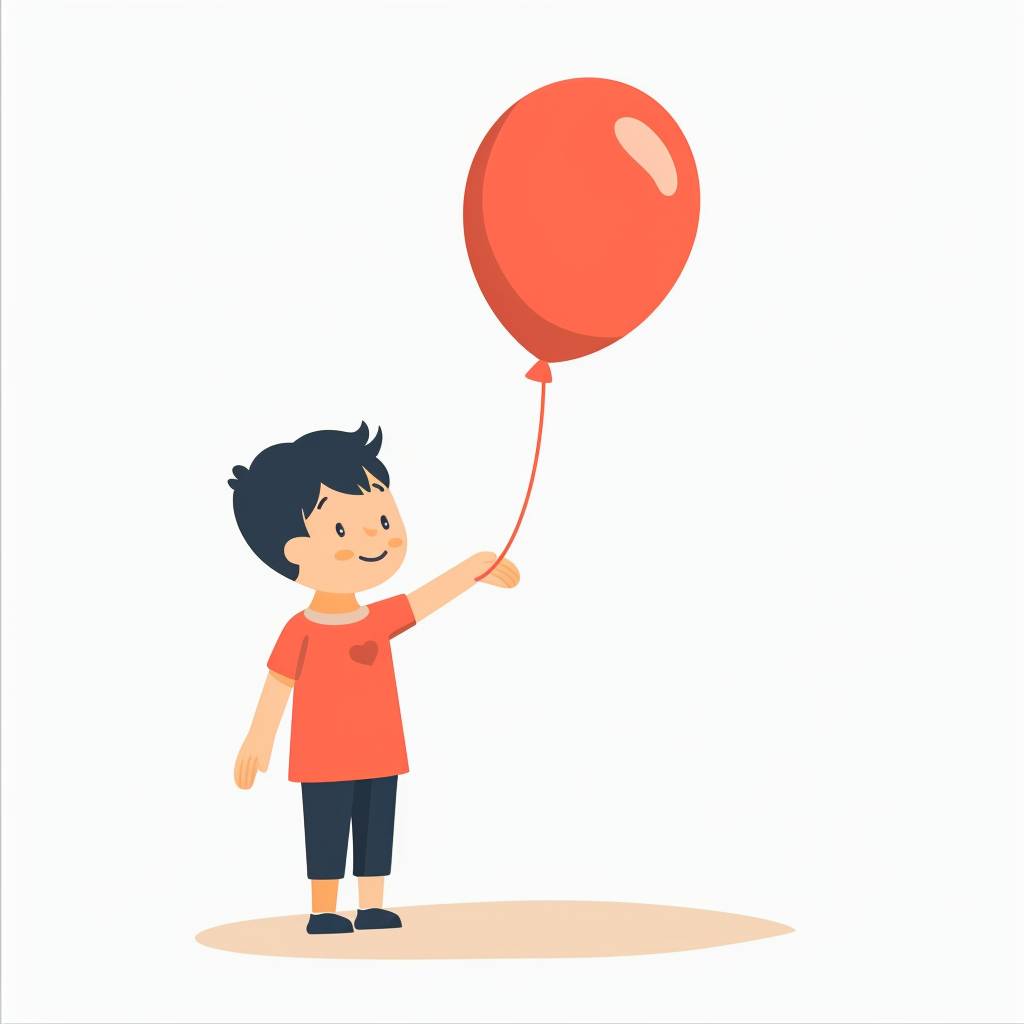 Front view of a child holding a balloon and handing it over, upper body, icon, one, element, simple illustration, white background