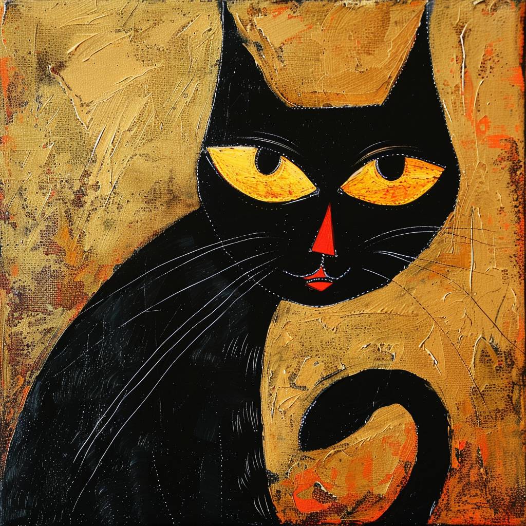 Feline animal painting in the style of Marjane Satrapi