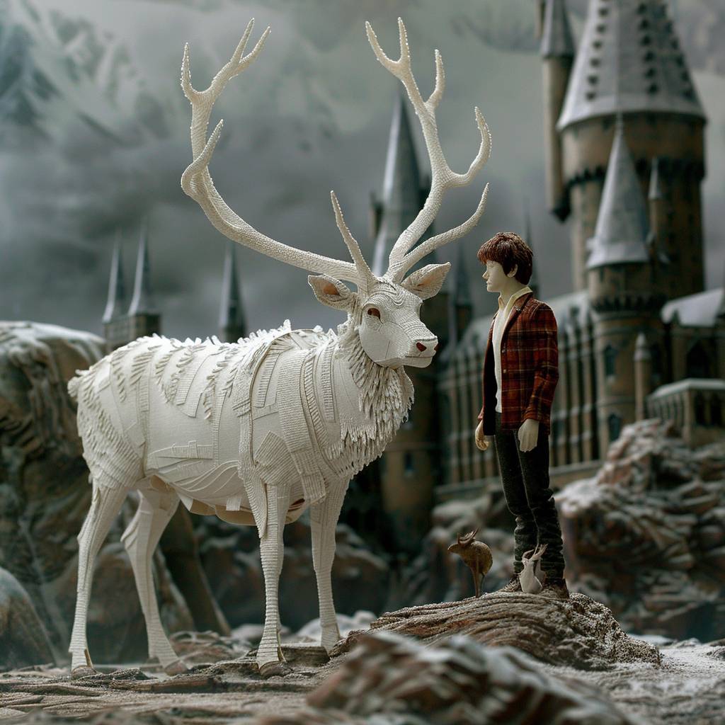 Harry Potter and a White Stag, layered paper craft, diorama