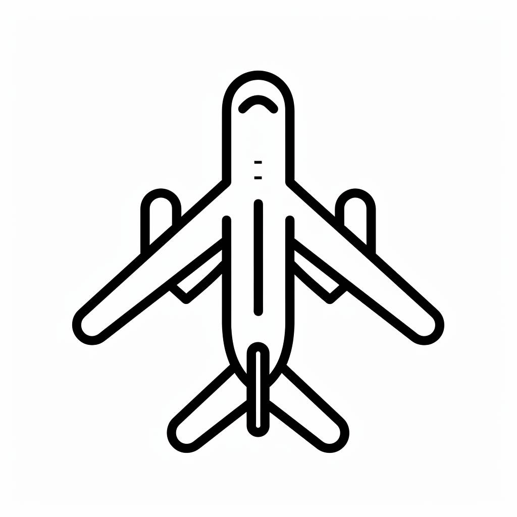 Aeroplane one, unit, line art, black bold line, icon, simple shapes, white background, symbol