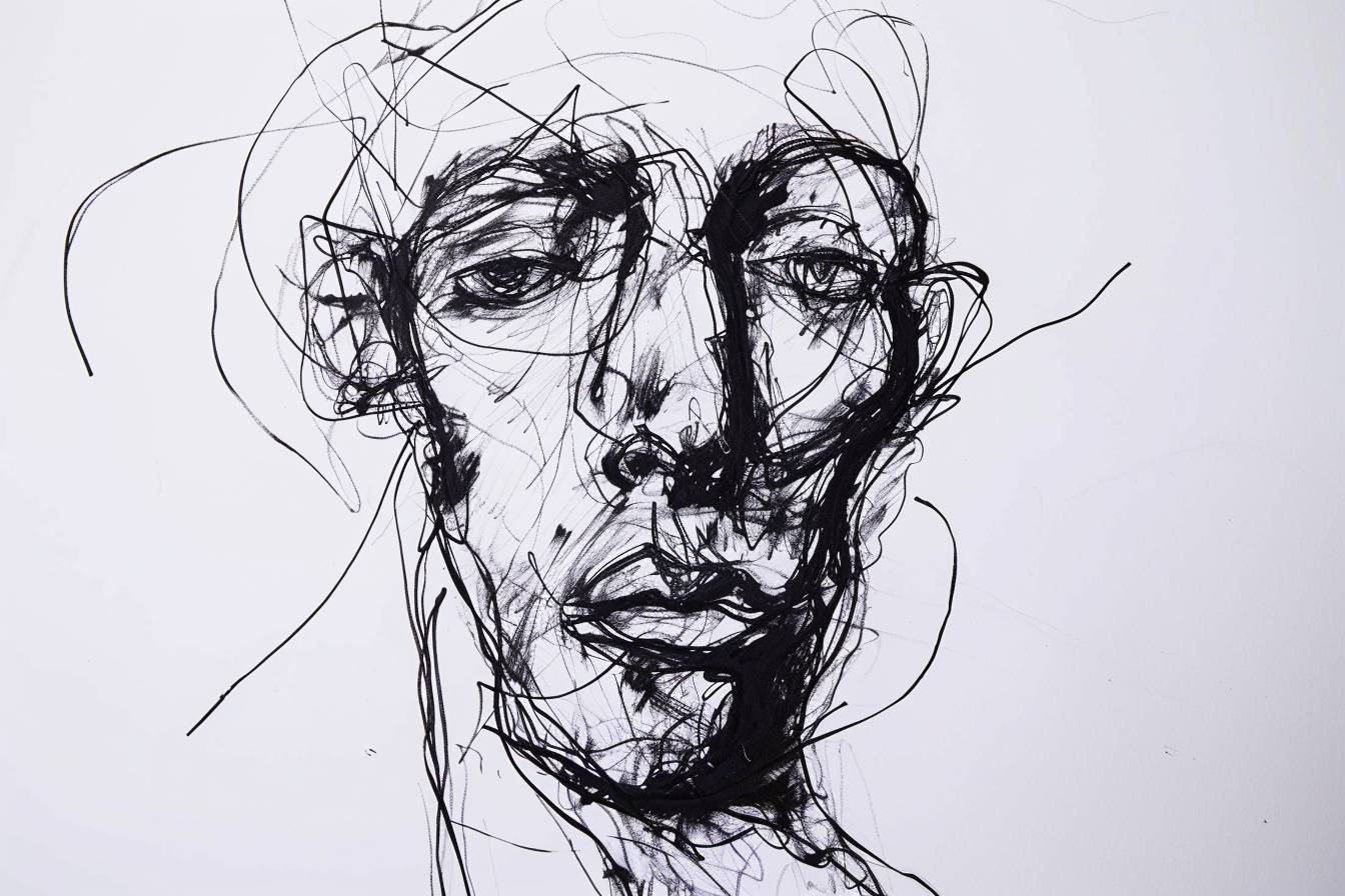 Stylized portrait of [SUBJECT], low detail hand drawn character doodle, scribbled lines with black ink on a white background, simple shapes