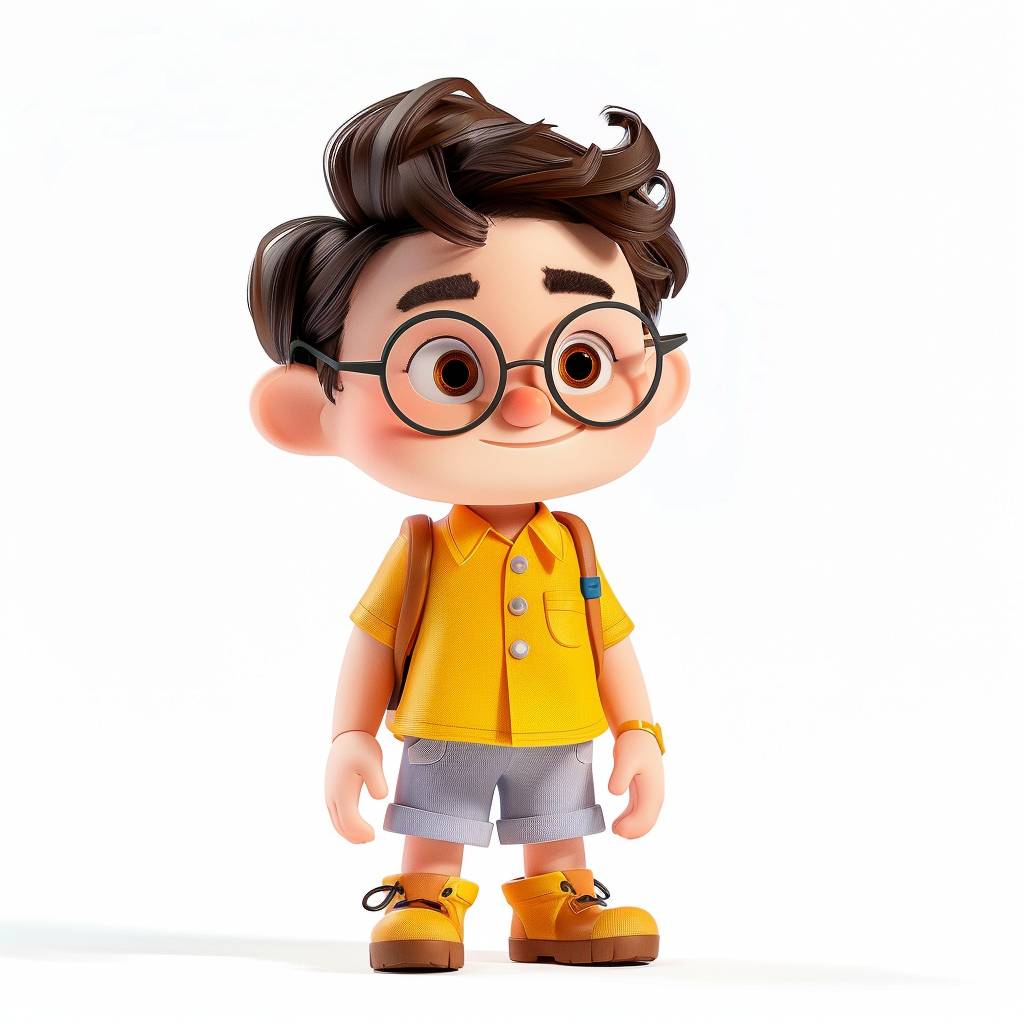 Your character, white background, Pixar character design, 3D rendering, bright colors, high saturation, cartoonish, simple design