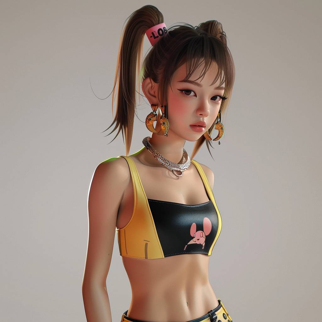 Blackpink member Lisa wearing Strappy tank top, 3D Pixar and Disney style, simple clean background