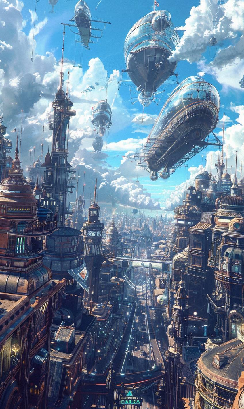 In the style of Hajime Sorayama, a steampunk cityscape with flying airships --ar 3:5 --v 6.0