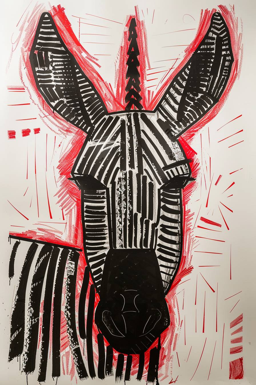 Magic marker drawing of a donkey in the style of Keith Haring