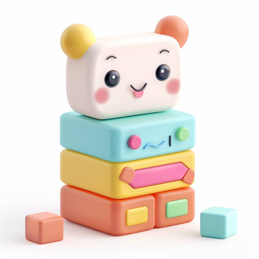 3D cartoon illustration of a toy [description] on a white background, with soft color tones and vibrant colors, cute simple minimalistic design with bright color tones and low contrast, isometric perspective and soft shadows, featuring a colorful style.