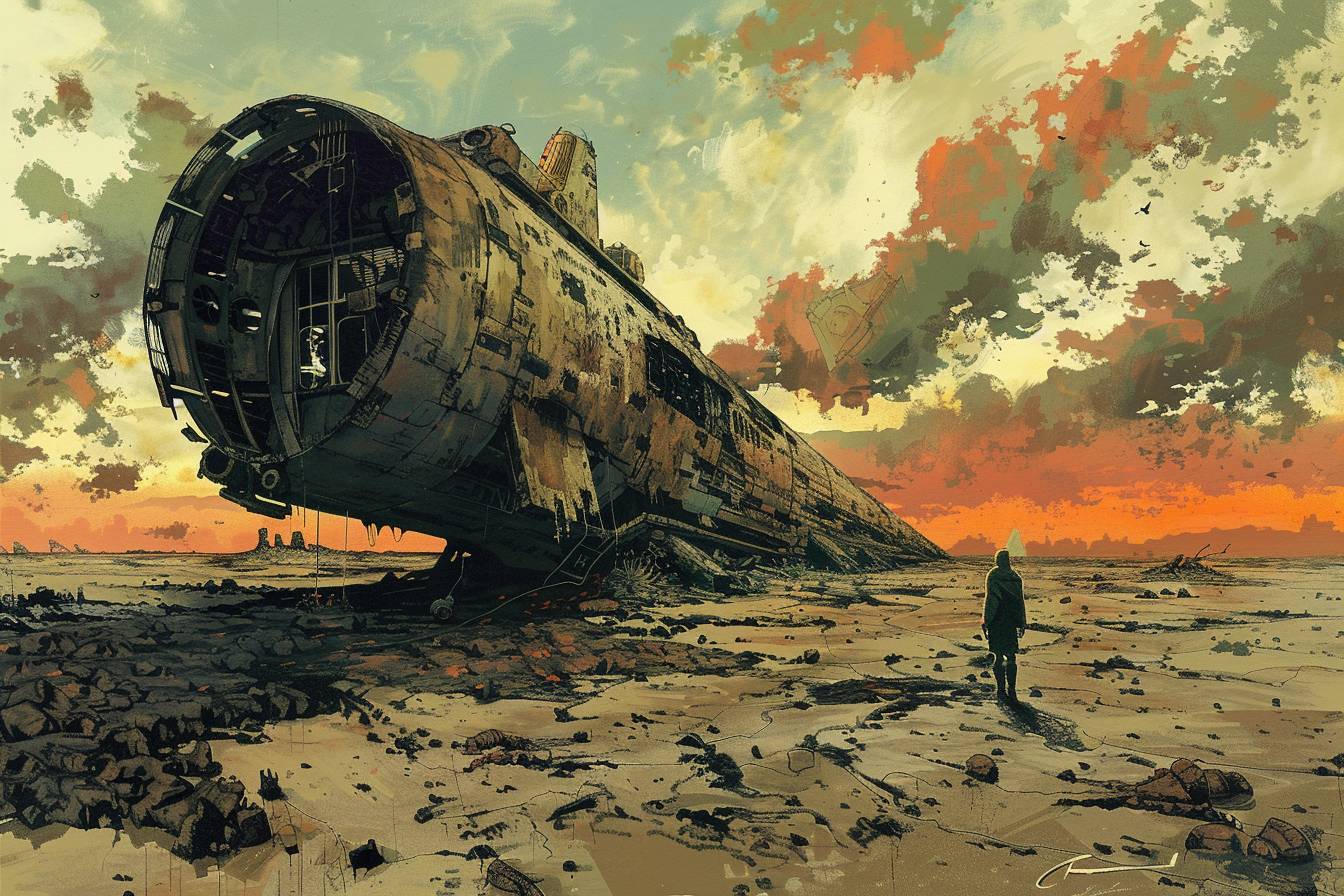 Wasteland, sci-fi art, in style of Egon Schiele