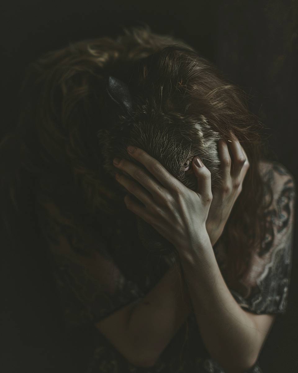 The beast inside me, dark image of a woman with a beast emerging from her, poetic photography