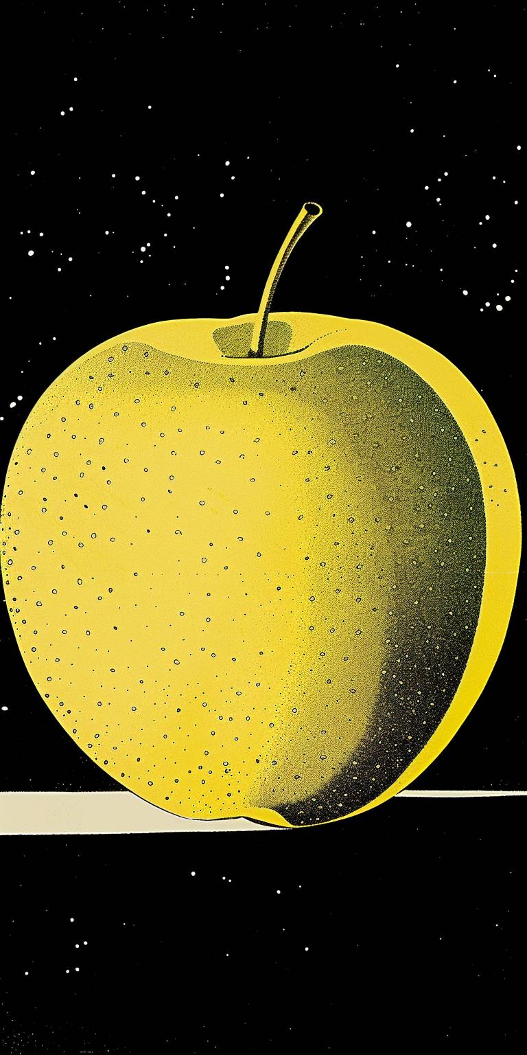 Green apple without stem floating in space
