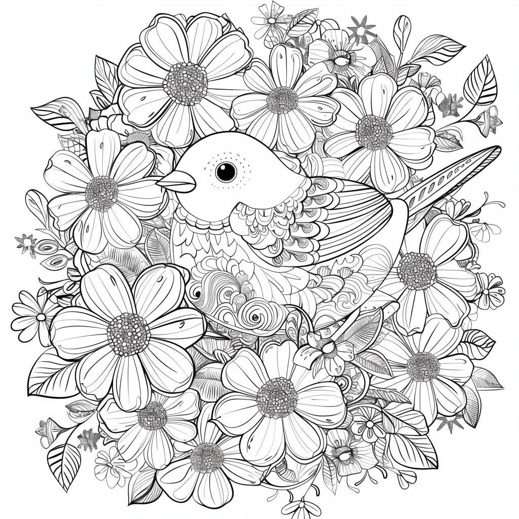 A cartoonish coloring page for adults, whimsical design, crisp line art, detailed without background, black and white, ink outlines, no shading