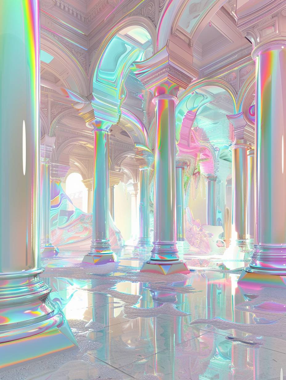 A supercalifragilisticexpialidocious surreal dreamscape in a pastel color palette, it is a database of recorded human experiences known as 'simstim', allowing users to experience the sensory perceptions of others.